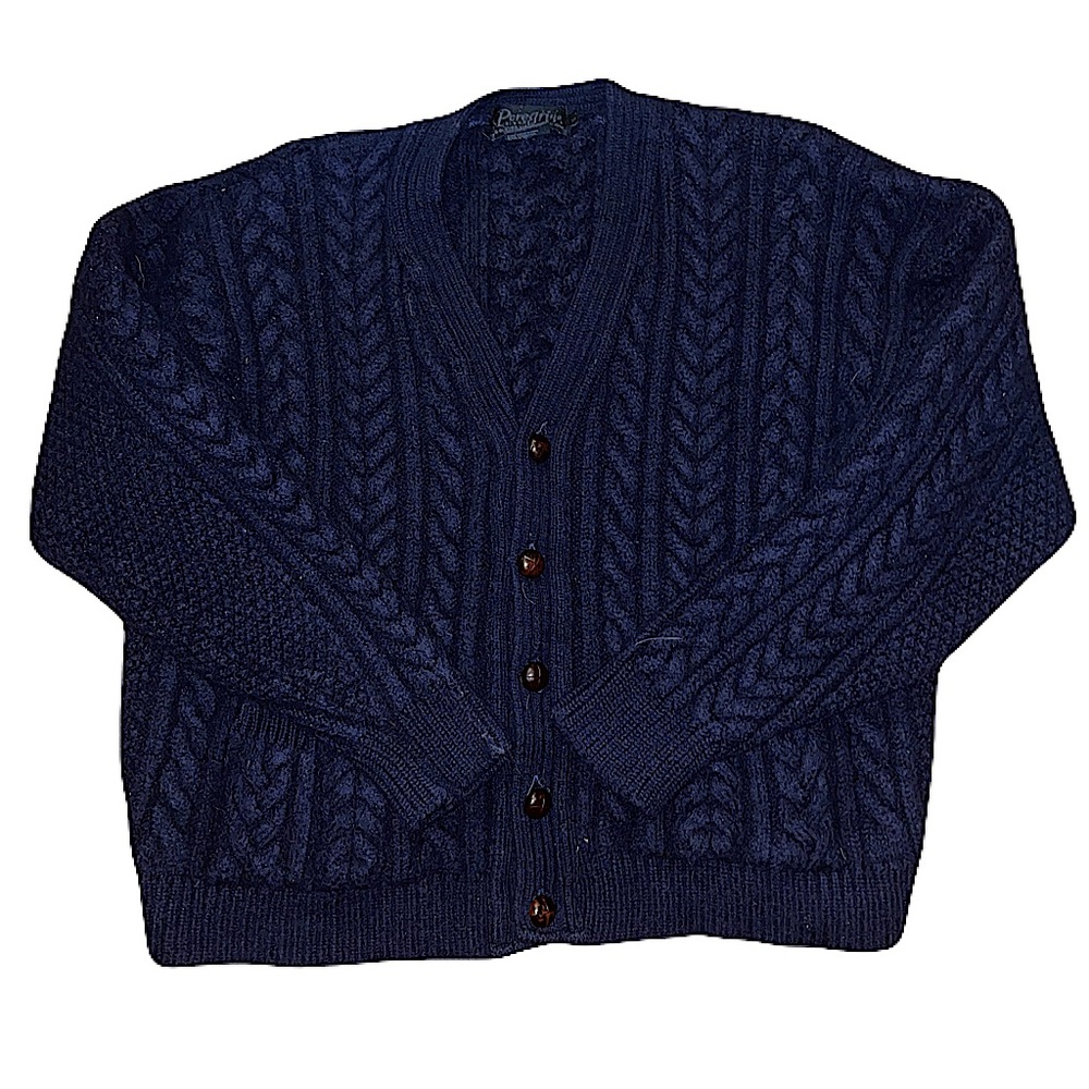 Vintage Peregrine Blue Wool Cable Knit Chunky Fisherman Cardigan Sweater|Unisex